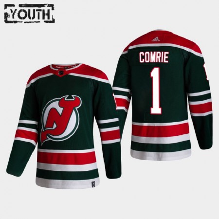New Jersey Devils Dresy Eric Comrie 1 2020-21 Reverse Retro Authentic - Dětské